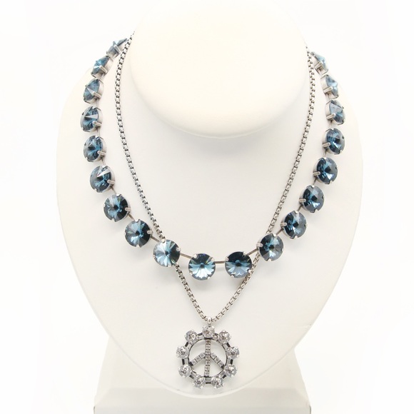 Boho hippie luxury Peace sign necklace pendant Swarovski crystals - Picture 3 of 3